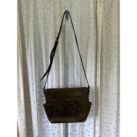Patricia Nash Soft Olive Aveley Floral Embossed Genuine Leather Crossbody Bag - Picture 4 of 10